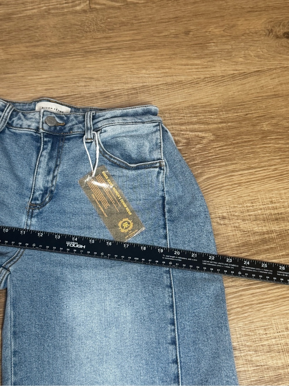 Risen Wide Leg Snap Hem Jeans NWT Light Wash High Rise Size 7/28 - Picture 9 of 10